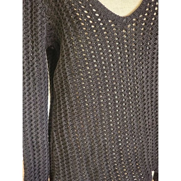 Loft Knit pullover size Medium chunky open knit sweater black tunic length - Picture 5 of 9